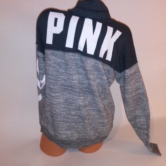 Victoria Secret PINK Sweater Small Cowl Neck Gray Logo Marl Bust 23" Length 23" - Picture 6 of 7